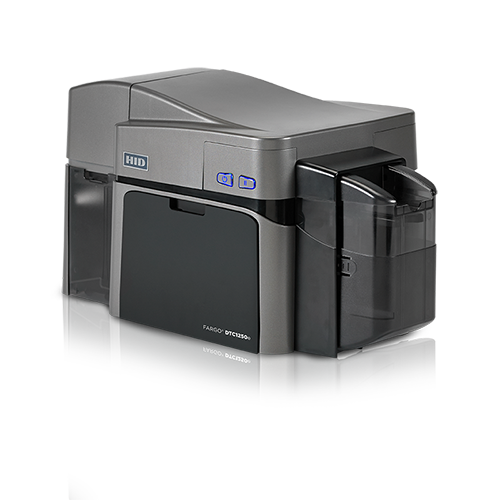 Impressora de cartões PVC HID Fargo DTC1250e vista da direita para a esquerda