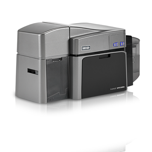 Impressora de cartões PVC HID Fargo DTC1250e vista da esquerda para a direita