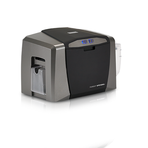 Impressora de cartões PVC HID Fargo DTC1250e vista do outro lado oposto