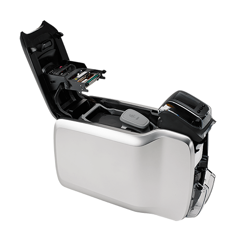 Impressora de cartões PVC Zebra ZC100 aberta